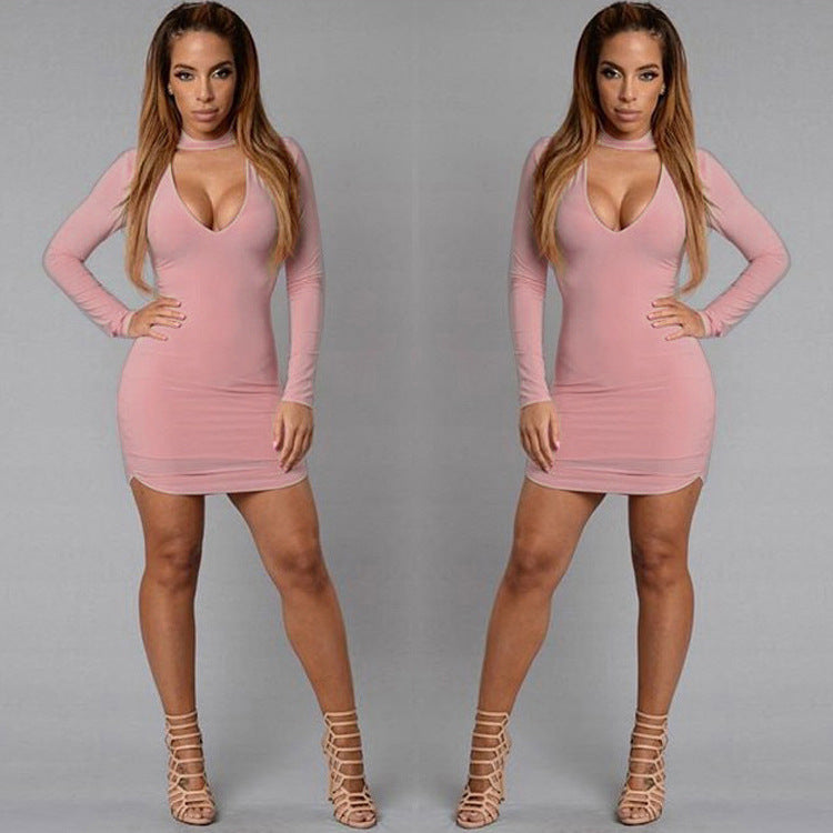 Long Sleeve Irregular Edge Sexy Slim Hip Dress