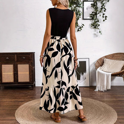 Spring And Summer Fashion Print Stitching Dress