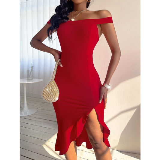 European And American Fashion Split Dress Evening Dress