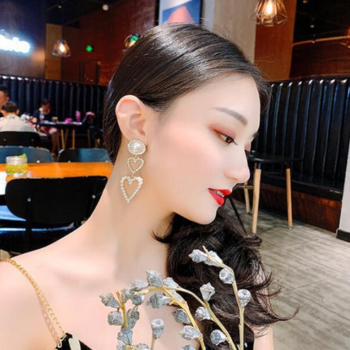 Pearl Rhinestone Drop Earrings
